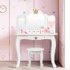 imageINFANS 2in1 Kids Vanity Table ampamp Stool Set Toddler Wooden Dressing Table with TriFold Mirror ampamp Drawer Detachable Large Top Princess Pretend Play Makeup Dresser for Little GirlsWhite