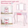 imageINFANS Kids Vanity 2 in 1 Princess Makeup Table and Chair Set with TriFolding Detachable Mirror 10 Accessories Wooden Dressing Table Beauty Pretend Play Vanity Set for Toddler Girls Gift PinkPink
