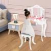 imageINFANS Kids Vanity 2 in 1 Princess Makeup Table and Chair Set with TriFolding Detachable Mirror 10 Accessories Wooden Dressing Table Beauty Pretend Play Vanity Set for Toddler Girls Gift PinkWhite