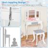 imageINFANS Kids Vanity 2 in 1 Princess Makeup Table and Chair Set with TriFolding Detachable Mirror 10 Accessories Wooden Dressing Table Beauty Pretend Play Vanity Set for Toddler Girls Gift PinkWhite