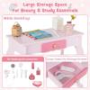 imageINFANS Kids Vanity 2 in 1 Princess Makeup Table and Chair Set with TriFolding Detachable Mirror 10 Accessories Wooden Dressing Table Beauty Pretend Play Vanity Set for Toddler Girls Gift PinkPink