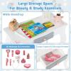 imageINFANS Kids Vanity 2 in 1 Princess Makeup Table and Chair Set with TriFolding Detachable Mirror 10 Accessories Wooden Dressing Table Beauty Pretend Play Vanity Set for Toddler Girls Gift PinkWhite