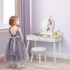 imageINFANS Kids Vanity Dressing Table ampamp Stool Set Wooden Pretend Play Dressing Table with Real Mirror Drawer Crown Shape Princess Makeup Dressing for Little GirlsWhite