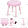 imageINFANS Kids Vanity Dressing Table ampamp Stool Set Wooden Pretend Play Dressing Table with Real Mirror Drawer Crown Shape Princess Makeup Dressing for Little GirlsPink