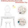 imageINFANS Kids Vanity Dressing Table ampamp Stool Set Wooden Pretend Play Dressing Table with Real Mirror Drawer Crown Shape Princess Makeup Dressing for Little GirlsWhite