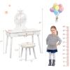 imageINFANS Kids Vanity Dressing Table ampamp Stool Set Wooden Pretend Play Dressing Table with Real Mirror Drawer Crown Shape Princess Makeup Dressing for Little GirlsWhite
