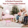 imageINFANS Kids Vanity Dressing Table ampamp Stool Set Wooden Pretend Play Dressing Table with Real Mirror Drawer Crown Shape Princess Makeup Dressing for Little GirlsPink