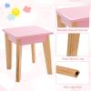 imageINFANS Kids Vanity Table and Chair Set Pretend Beauty Play Vanity Set with TriFolding Mirror Drawer Stool and Detachable Top 2 in 1 Wooden Princess Makeup Dressing Table for Girls