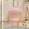 imageINFANS Kids Vanity Table and Chair Set Pretend Beauty Play Vanity Set with TriFolding Mirror Drawer Stool and Detachable Top 2 in 1 Wooden Princess Makeup Dressing Table for Girls