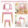 imageINFANS Kids Vanity Table and Chair Set Pretend Beauty Play Vanity Set with TriFolding Mirror Drawer Stool and Detachable Top 2 in 1 Wooden Princess Makeup Dressing Table for Girls