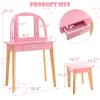imageINFANS Kids Vanity Table and Chair Set Pretend Beauty Play Vanity Set with TriFolding Mirror Drawer Stool and Detachable Top 2 in 1 Wooden Princess Makeup Dressing Table for Girls
