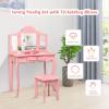 imageINFANS Kids Wooden Princess Vanity Table ampamp Chair Set 2in1 Toddler Vanity Table with Stool TriFolding MirrorLarge Drawer Pretend Beauty Make Up Dressing Play Set for Little GirlsPink
