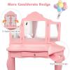 imageINFANS Kids Wooden Princess Vanity Table ampamp Chair Set 2in1 Toddler Vanity Table with Stool TriFolding MirrorLarge Drawer Pretend Beauty Make Up Dressing Play Set for Little GirlsPink