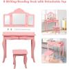imageINFANS Kids Wooden Princess Vanity Table ampamp Chair Set 2in1 Toddler Vanity Table with Stool TriFolding MirrorLarge Drawer Pretend Beauty Make Up Dressing Play Set for Little GirlsPink