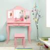 imageINFANS Kids Wooden Princess Vanity Table ampamp Chair Set 2in1 Toddler Vanity Table with Stool TriFolding MirrorLarge Drawer Pretend Beauty Make Up Dressing Play Set for Little GirlsPink