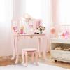 imageINFANS 2in1 Kids Vanity Table ampamp Stool Set Toddler Wooden Dressing Table with TriFold Mirror ampamp Drawer Detachable Large Top Princess Pretend Play Makeup Dresser for Little GirlsPink