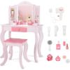 imageINFANS Kids Vanity 2 in 1 Princess Makeup Table and Chair Set with TriFolding Detachable Mirror 10 Accessories Wooden Dressing Table Beauty Pretend Play Vanity Set for Toddler Girls Gift PinkPink