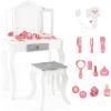 imageINFANS Kids Vanity 2 in 1 Princess Makeup Table and Chair Set with TriFolding Detachable Mirror 10 Accessories Wooden Dressing Table Beauty Pretend Play Vanity Set for Toddler Girls Gift PinkWhite