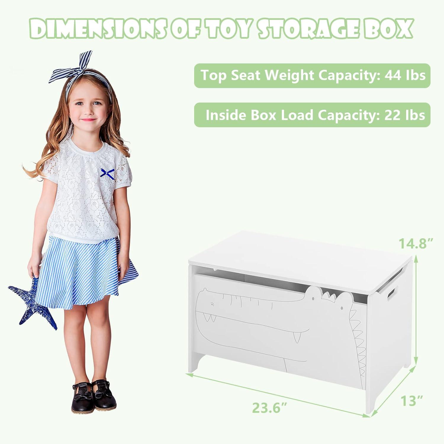 imageINFANS Toy Box Wooden Kids Toy Storage Chest Wooden Trunk Bench with Fliptop Lid Safety Hinge Toddler Cabinet Organizer for Bedroom Playroom Nursery Entryway White