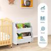 imageINFANS Kids Bookshelf with Wheels Wooden Bookcase Toy Storage Cabinet Organizer Holder Toddler Display Stand Book Rack for Bedroom Playroom Nursery KindergartenWhite