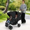 imageINFANS Double Stroller Foldable Baby Tandem Stroller with Djustable Backrest Canopy Footrest 5Point Harness Storage Basket Convertible Compact Twin Stroller for Infants and ToddlersBlack