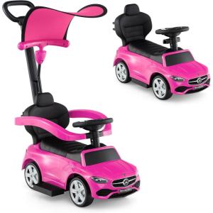 imageLicensed Mercedes Benz Push Car for Toddlers by INFANS 3 in 1 Sliding Walking Car with Push Handle Horn Music Underneath Storage FoottoFloor Ride on Toys for Boys Girls WhitePink