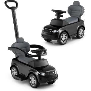 imageLicensed Push Car for Toddlers by INFANS 3 in 1 Sliding Walking Car with Push Handle Horn Music Underneath Storage FoottoFloor Ride on Toys for Boys Girls IvoryBlack
