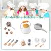 imageINFANS Corner Kids Kitchen Playset Toddler Wooden Pretend Cooking Set with Lights Sounds Coffee Machine Washing Machine Stove Removable Sink Storage Cabinet Simulation Play Kitchen Toy WhiteWhite