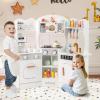 imageINFANS Corner Kids Kitchen Playset Toddler Wooden Pretend Cooking Set with Lights Sounds Coffee Machine Washing Machine Stove Removable Sink Storage Cabinet Simulation Play Kitchen Toy WhiteWhite