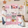 imageINFANS Corner Kids Kitchen Playset Toddler Wooden Pretend Cooking Set with Lights Sounds Coffee Machine Washing Machine Stove Removable Sink Storage Cabinet Simulation Play Kitchen Toy WhitePink