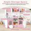 imageINFANS Corner Kids Kitchen Playset Toddler Wooden Pretend Cooking Set with Lights Sounds Coffee Machine Washing Machine Stove Removable Sink Storage Cabinet Simulation Play Kitchen Toy WhitePink