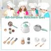 imageINFANS Corner Kids Kitchen Playset Toddler Wooden Pretend Cooking Set with Lights Sounds Coffee Machine Washing Machine Stove Removable Sink Storage Cabinet Simulation Play Kitchen Toy WhiteBlue