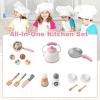 imageINFANS Corner Kids Kitchen Playset Toddler Wooden Pretend Cooking Set with Lights Sounds Coffee Machine Washing Machine Stove Removable Sink Storage Cabinet Simulation Play Kitchen Toy WhitePink