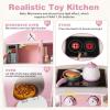 imageINFANS Corner Kids Kitchen Playset Toddler Wooden Pretend Cooking Set with Lights Sounds Coffee Machine Washing Machine Stove Removable Sink Storage Cabinet Simulation Play Kitchen Toy WhitePink