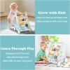 imageINFANS Wooden Baby Walker Montessori Walker with Multiple Activity Toys Storage Push Walker Toys for Infant Learning to Walk Sit to Stand Walker for Boys GirlsLight Blue