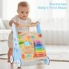 imageINFANS Wooden Baby Walker Montessori Walker with Multiple Activity Toys Storage Push Walker Toys for Infant Learning to Walk Sit to Stand Walker for Boys GirlsBlue