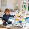 imageINFANS Wooden Baby Walker Montessori Walker with Multiple Activity Toys Storage Push Walker Toys for Infant Learning to Walk Sit to Stand Walker for Boys GirlsLight Blue