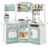 imageINFANS Corner Kids Kitchen Playset Toddler Wooden Pretend Cooking Set with Lights Sounds Coffee Machine Washing Machine Stove Removable Sink Storage Cabinet Simulation Play Kitchen Toy WhiteBlue