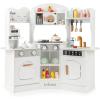 imageINFANS Corner Kids Kitchen Playset Toddler Wooden Pretend Cooking Set with Lights Sounds Coffee Machine Washing Machine Stove Removable Sink Storage Cabinet Simulation Play Kitchen Toy WhiteWhite
