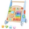 imageINFANS Wooden Baby Walker Montessori Walker with Multiple Activity Toys Storage Push Walker Toys for Infant Learning to Walk Sit to Stand Walker for Boys GirlsBlue