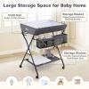 imageINFANS Baby Changing Table with Wheels Portable Folding Diaper Station Nursery Organizer with Storage Basket Hanging Rack Adjustable Height Safety Belt for Newborn Infant GrayGray