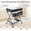 imageINFANS Baby Changing Table with Wheels Portable Folding Diaper Station Nursery Organizer with Storage Basket Hanging Rack Adjustable Height Safety Belt for Newborn Infant GrayBlack