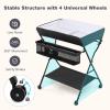 imageINFANS Baby Changing Table with Wheels Portable Folding Diaper Station Nursery Organizer with Storage Basket Hanging Rack Adjustable Height Safety Belt for Newborn Infant GrayBlack