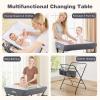 imageINFANS Baby Changing Table with Wheels Portable Folding Diaper Station Nursery Organizer with Storage Basket Hanging Rack Adjustable Height Safety Belt for Newborn Infant GrayGray