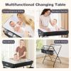 imageINFANS Baby Changing Table with Wheels Portable Folding Diaper Station Nursery Organizer with Storage Basket Hanging Rack Adjustable Height Safety Belt for Newborn Infant GrayBlack