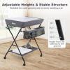 imageINFANS Baby Changing Table with Wheels Portable Folding Diaper Station Nursery Organizer with Storage Basket Hanging Rack Adjustable Height Safety Belt for Newborn Infant GrayGray