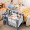 imageINFANS 3 in 1 Pack and Play Portable Travel Baby Crib Bassinet with Detachable Mattress Newborn Changing Table Foldable Playpen with Carry Bag and 2 Wheels CartoonClassic