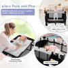 imageINFANS 3 in 1 Pack and Play Portable Travel Baby Crib Bassinet with Detachable Mattress Newborn Changing Table Foldable Playpen with Carry Bag and 2 Wheels CartoonMorden