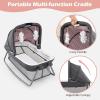 imageINFANS 4 in 1 Pack and Play Portable Nursery Center for Baby Kid Infant Travel Playard with Bassinet Mattress Diaper Changer Bag Toys Music Box Storage Basket CowPink