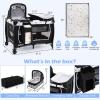 imageINFANS 4 in 1 Pack and Play Portable Nursery Center for Baby Kid Infant Travel Playard with Bassinet Mattress Diaper Changer Bag Toys Music Box Storage Basket CowCow